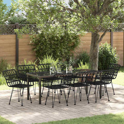 Trädgårdsmöbelset 9 pcs Svart Pulverlackerat stål