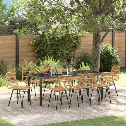 Trädgårdsmöbelset 9 pcs Brun Pulverlackerat stål