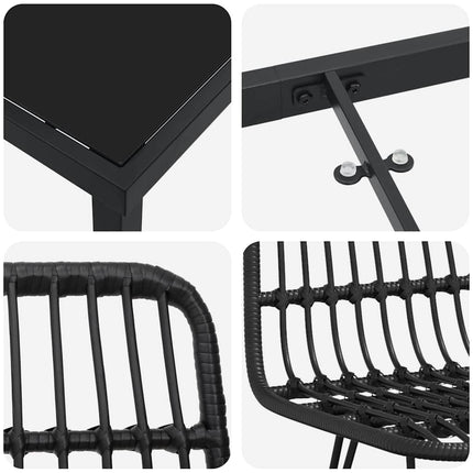 Trädgårdsmöbelset 3 pcs Svart Pulverlackerat stål