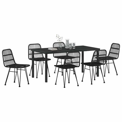 Trädgårdsmöbelset 7 pcs Svart Pulverlackerat stål