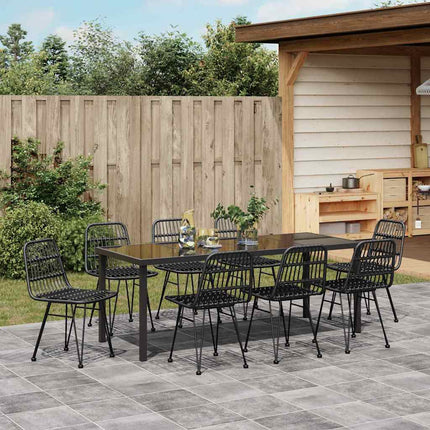 Trädgårdsmöbelset 9 pcs Svart Pulverlackerat stål