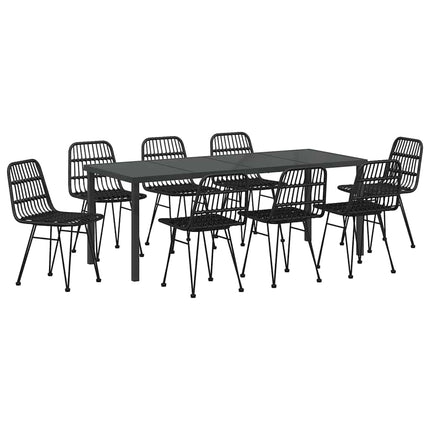 Trädgårdsmöbelset 9 pcs Svart Pulverlackerat stål