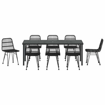 Trädgårdsmöbelset 9 pcs Svart Pulverlackerat stål