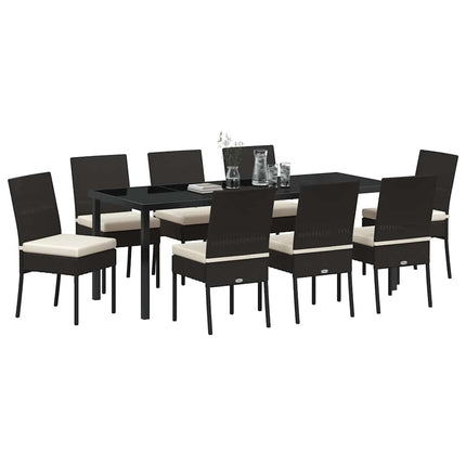 Trädgårdsmöbelset 9 pcs Svart Pulverlackerat stål