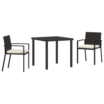Trädgårdsmöbelset 3 pcs Svart Pulverlackerat stål