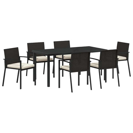 Trädgårdsmöbelset 7 pcs Svart Pulverlackerat stål