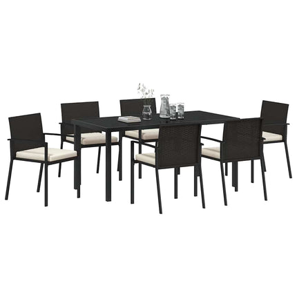 Trädgårdsmöbelset 7 pcs Svart Pulverlackerat stål