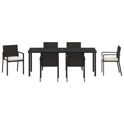 Trädgårdsmöbelset 7 pcs Svart Pulverlackerat stål