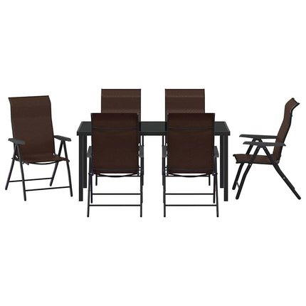 Trädgårdsmöbelset 7 pcs Brun Pulverlackerat stål