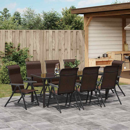 Trädgårdsmöbelset 9 pcs Brun Pulverlackerat stål