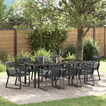 Trädgårdsmöbelset 9 pcs Svart Pulverlackerat stål