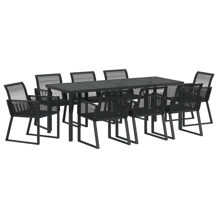 Trädgårdsmöbelset 9 pcs Svart Pulverlackerat stål