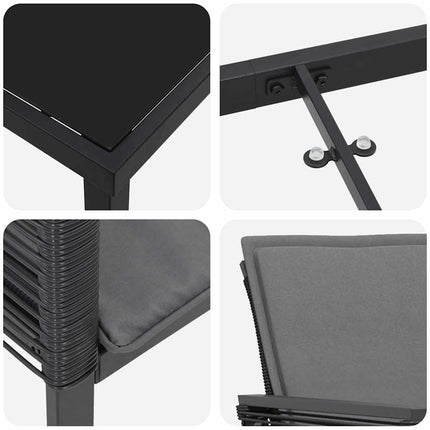 Trädgårdsmöbelset 9 pcs Svart Pulverlackerat stål