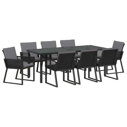 Trädgårdsmöbelset 9 pcs Svart Pulverlackerat stål