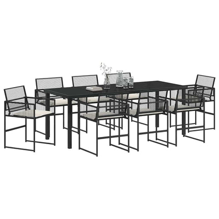 Trädgårdsmöbelset 9 pcs Svart konstrotting