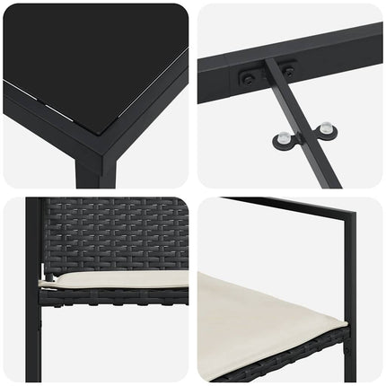 Trädgårdsmöbelset med kudde 5 pcs Svart och kräm konstrotting