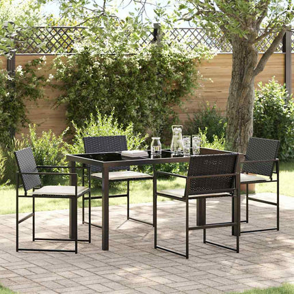 Trädgårdsmöbelset med kudde 5 pcs Svart och kräm konstrotting