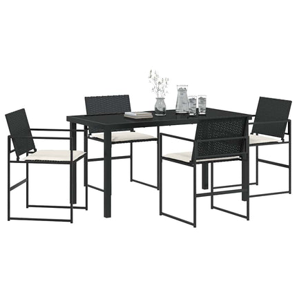 Trädgårdsmöbelset med kudde 5 pcs Svart och kräm konstrotting