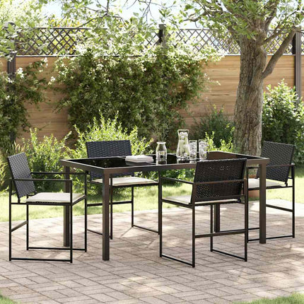 Trädgårdsmöbelset med kudde 5 pcs Svart och kräm konstrotting