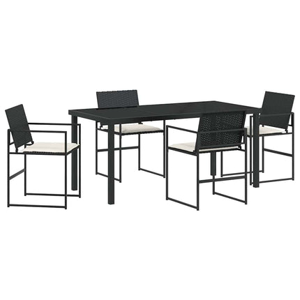 Trädgårdsmöbelset med kudde 5 pcs Svart och kräm konstrotting