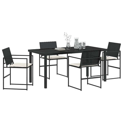 Trädgårdsmöbelset med kudde 5 pcs Svart och kräm konstrotting