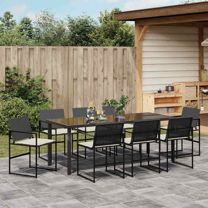 Trädgårdsmöbelset med kudde 9 pcs Svart och kräm konstrotting