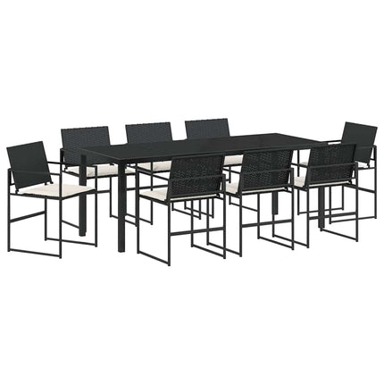 Trädgårdsmöbelset med kudde 9 pcs Svart och kräm konstrotting
