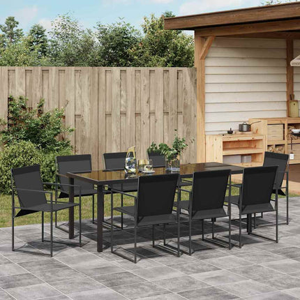 Trädgårdsmöbelset 9 pcs Svart Textilene och Stål