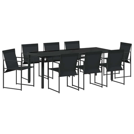 Trädgårdsmöbelset 9 pcs Svart Textilene och Stål