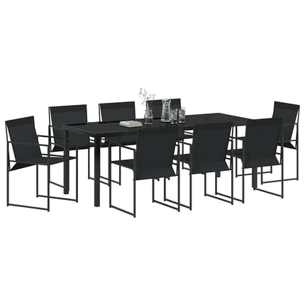 Trädgårdsmöbelset 9 pcs Svart Textilene och Stål