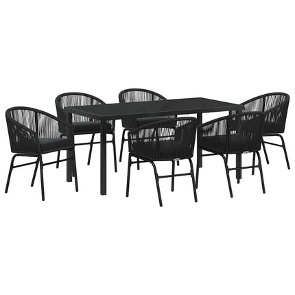 Trädgårdsmöbelset 7 pcs Svart Pulverlackerat stål