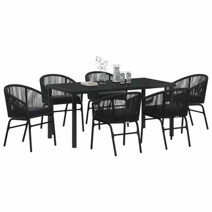 Trädgårdsmöbelset 7 pcs Svart Pulverlackerat stål