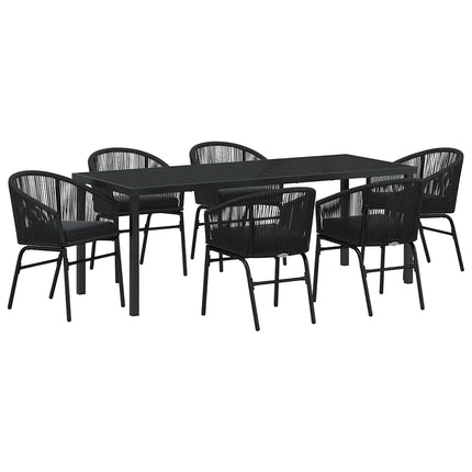 Trädgårdsmöbelset 7 pcs Svart Pulverlackerat stål