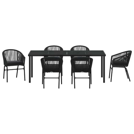 Trädgårdsmöbelset 7 pcs Svart Pulverlackerat stål