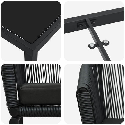 Trädgårdsmöbelset 9 pcs Svart Pulverlackerat stål