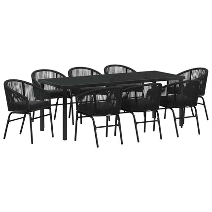 Trädgårdsmöbelset 9 pcs Svart Pulverlackerat stål