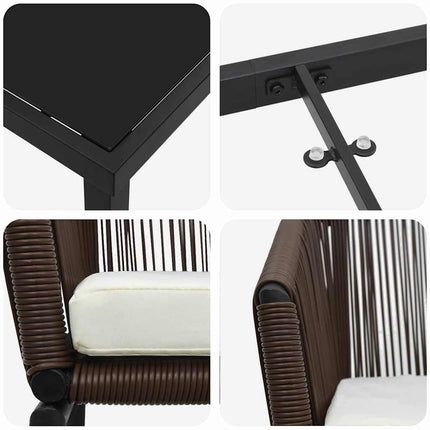 Trädgårdsmöbelset 3 pcs Brun Pulverlackerat stål