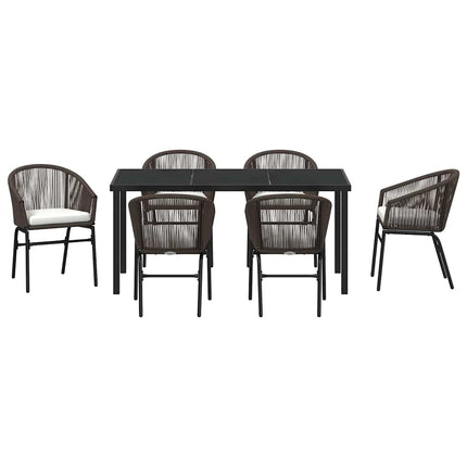Trädgårdsmöbelset 7 pcs Brun Pulverlackerat stål
