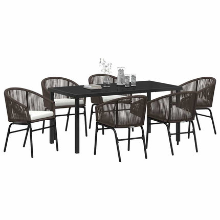 Trädgårdsmöbelset 7 pcs Brun Pulverlackerat stål