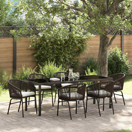 Trädgårdsmöbelset 7 pcs Brun Pulverlackerat stål