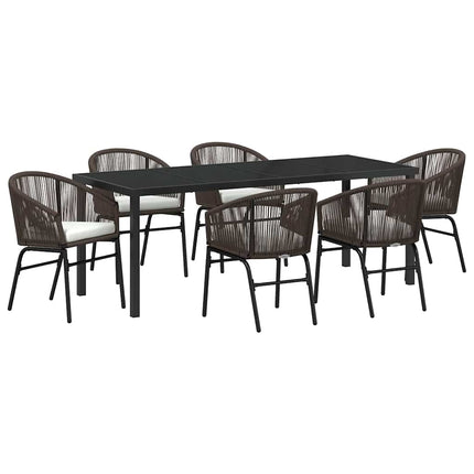 Trädgårdsmöbelset 7 pcs Brun Pulverlackerat stål
