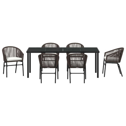 Trädgårdsmöbelset 7 pcs Brun Pulverlackerat stål