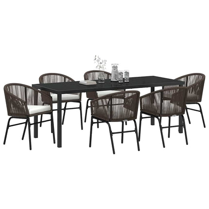Trädgårdsmöbelset 7 pcs Brun Pulverlackerat stål