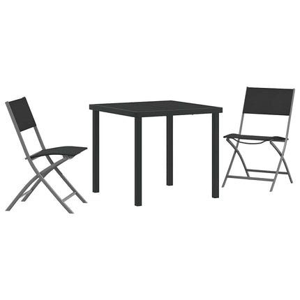 Trädgårdsmöbelset 3 pcs Svart Pulverlackerat stål