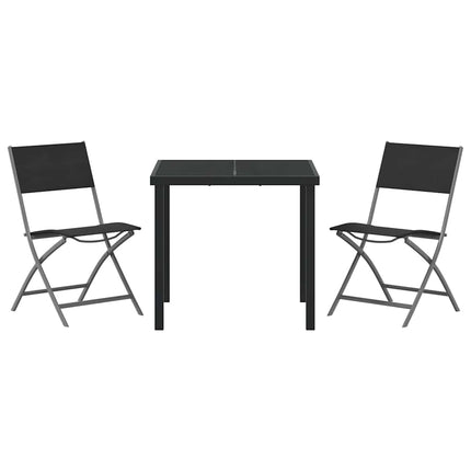 Trädgårdsmöbelset 3 pcs Svart Pulverlackerat stål
