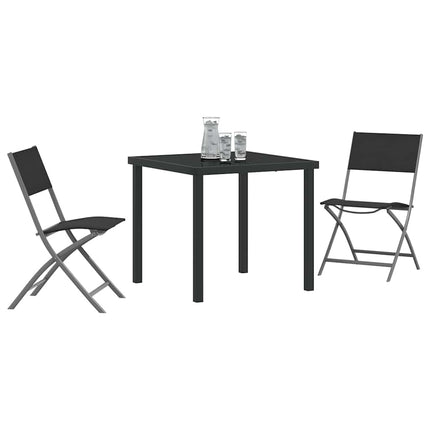 Trädgårdsmöbelset 3 pcs Svart Pulverlackerat stål
