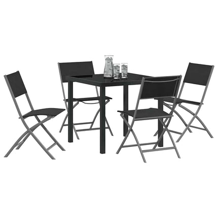Trädgårdsmöbelset 5 pcs Svart Pulverlackerat stål