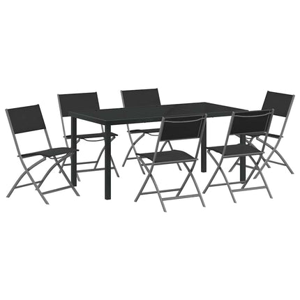 Trädgårdsmöbelset 7 pcs Svart Pulverlackerat stål