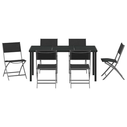 Trädgårdsmöbelset 7 pcs Svart Pulverlackerat stål