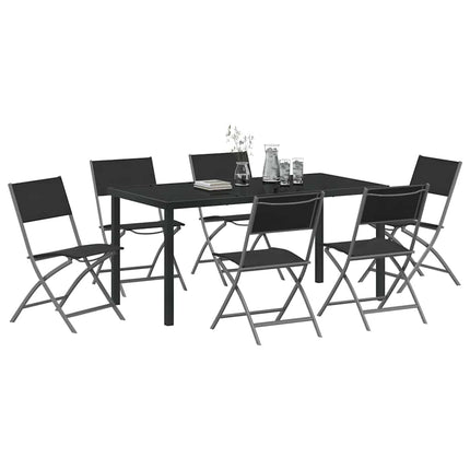 Trädgårdsmöbelset 7 pcs Svart Pulverlackerat stål